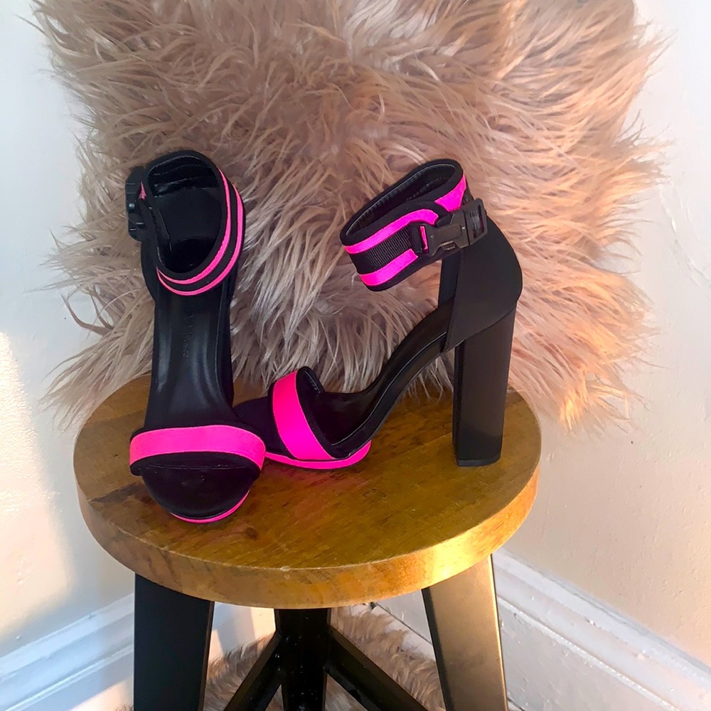 Pink & Black Open Toe Heels